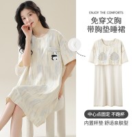 夏季卡通可爱睡裙女短袖宽松休闲带胸垫家居服可外穿夏天女士睡衣