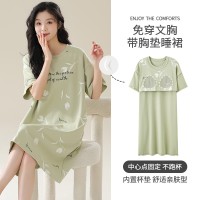 夏季卡通可爱睡裙女短袖宽松休闲带胸垫家居服可外穿夏天女士睡衣