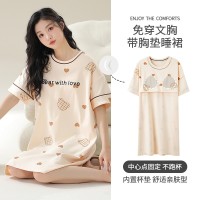 夏季卡通可爱睡裙女短袖宽松休闲带胸垫家居服可外穿夏天女士睡衣