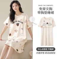 夏季卡通可爱睡裙女短袖宽松休闲带胸垫家居服可外穿夏天女士睡衣