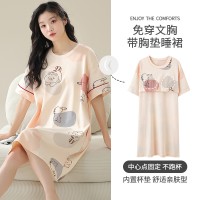 夏季卡通可爱睡裙女短袖宽松休闲带胸垫家居服可外穿夏天女士睡衣