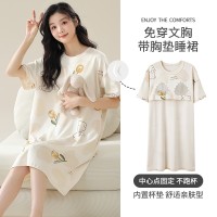 夏季卡通可爱睡裙女短袖宽松休闲带胸垫家居服可外穿夏天女士睡衣