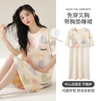 夏季卡通可爱睡裙女短袖宽松休闲带胸垫家居服可外穿夏天女士睡衣