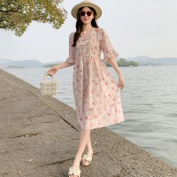 2024年夏季新款花边V领腰间抽绳修身中式连衣裙