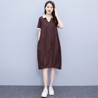 大码宽松显瘦减龄连衣裙年夏季中长款裙子V领