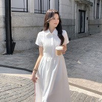 【现货主推】法式风白色连衣裙女夏季2024新款气质收腰衬衫长裙