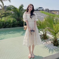 夏季现货性感一字肩仙女裙绣花旅游连衣裙202A