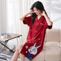 睡衣女夏季纯棉短袖女士夏款红色本命年春秋款婉雅家居服套装夏天