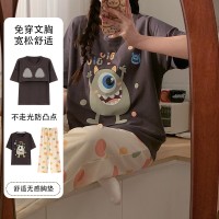夏季新款带胸垫卡通睡衣女短袖长裤可外穿薄款女士甜美可爱家居服