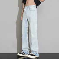Q美式直筒修身微喇牛仔裤男水洗高街宽松cleanfit复古蓝vibe