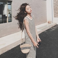流行条纹流苏针织连衣裙2315