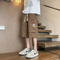 户外男士七分裤夏季薄款宽松直筒学生裤子外穿透气网眼休闲潮短裤