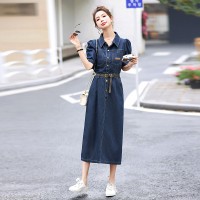 现货《48H高质发》休闲时尚收腰显瘦全棉牛仔连衣裙