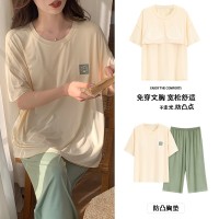莫代尔睡衣女士夏季短袖七分裤薄款防凸点家居服休闲套装可外穿