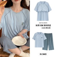 莫代尔睡衣女士夏季短袖七分裤薄款防凸点家居服休闲套装可外穿