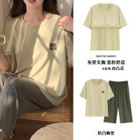 莫代尔睡衣女士夏季短袖七分裤薄款防凸点家居服休闲套装可外穿