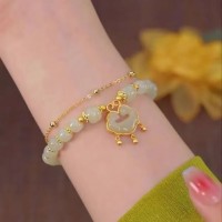 新中式长命锁玉兔手链女款ins高颜值女性手串闺蜜古风生小众礼物