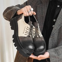 美拉德风反毛皮拼接大头鞋男7cm增高德比鞋9399