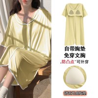 睡裙女自带胸垫新款莫代尔短袖甜美可爱风卡通韩版ins风宽松睡裙