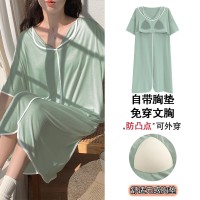 睡裙女自带胸垫新款莫代尔短袖甜美可爱风卡通韩版ins风宽松睡裙