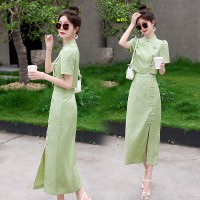 现货夏装复古连衣裙新款仙气泡泡袖淑女时尚潮流天丝棉后腰松紧版