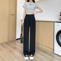 窄版阔腿裤女胖mm大码高腰垂感冰丝直筒高级感西装裤薄款夏