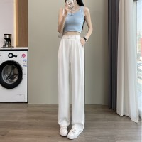 窄版阔腿裤女胖mm大码高腰垂感冰丝直筒高级感西装裤薄款夏
