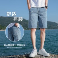 Q潮牌夏季牛仔短裤男士个性刺绣宽松韩版潮流青年弹力五分裤