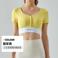 运动上衣带胸垫修身瑜伽服短袖外穿户外健身辣妹上衣女春