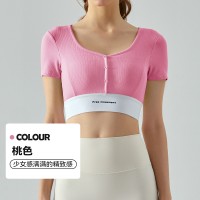 运动上衣带胸垫修身瑜伽服短袖外穿户外健身辣妹上衣女春