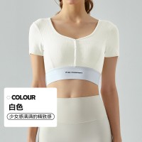 运动上衣带胸垫修身瑜伽服短袖外穿户外健身辣妹上衣女春