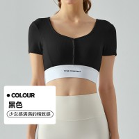 运动上衣带胸垫修身瑜伽服短袖外穿户外健身辣妹上衣女春