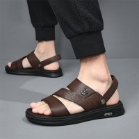 男士凉鞋真皮夏季牛皮沙滩鞋2024新款开车外穿防滑两用爸爸男凉鞋