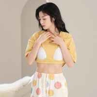 2024夏季女士带胸垫防凸点睡衣舒适大码可外穿宽松家居服棉套装女