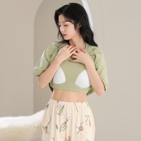 2024夏季女士带胸垫防凸点睡衣舒适大码可外穿宽松家居服棉套装女