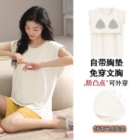 夏季莫代尔睡衣女背心休闲甜美自带胸垫睡衣短裤舒适可外穿家居服