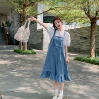 现货2024夏新款荷叶边水洗牛仔背带裙ZB129