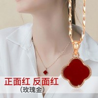 黑红色四叶草项链女时尚锁骨双面佩戴四叶草吊坠网红坠子生日礼物