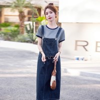 牛仔背带裙套装女春秋2024新款小个子设计感减龄洋气两件套连衣裙