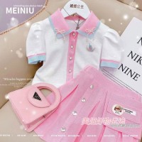 女童短袖套装两件套2024夏季新款儿童衣服夏款潮小女孩百褶裙夏装