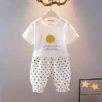 宝宝休闲童装2024年新款洋气夏装短袖上衣波点裤子儿童套装两件套