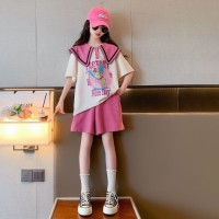 女童夏季套装2024新款儿童韩版夏装polo领宽松卡通童装短袖两件套