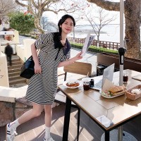 现货24夏新款宽松卫衣裙海军领泡泡袖连衣裙207