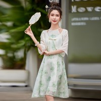 《48H发》新中式复古印花两件套套裙