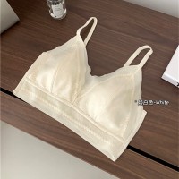 法式内衣女一体式三角杯舒适无痕无钢圈大胸显小透气聚拢蕾丝文胸