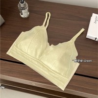 法式内衣女一体式三角杯舒适无痕无钢圈大胸显小透气聚拢蕾丝文胸