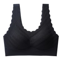 直播一体式蕾丝无痕固体杯乳胶运动内衣无钢圈聚拢文胸裸感美背女