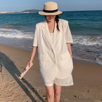 【轩衣居现货】夏季短袖西装+小吊带+短裤三件套套装