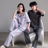 情侣睡衣夏季纯棉男款女款短袖长裤半袖春秋款套装纯色家居服夏款