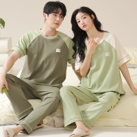 情侣睡衣纯棉短袖凉爽女士夏季简约大码男士可外穿薄款家居服套装